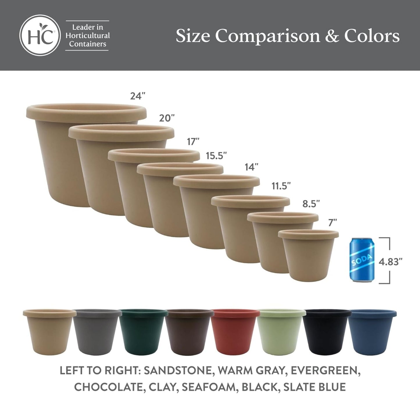 The HC Companies 17 Inch Round Classic Planter, Plastic Plant Pot, Slate Blue