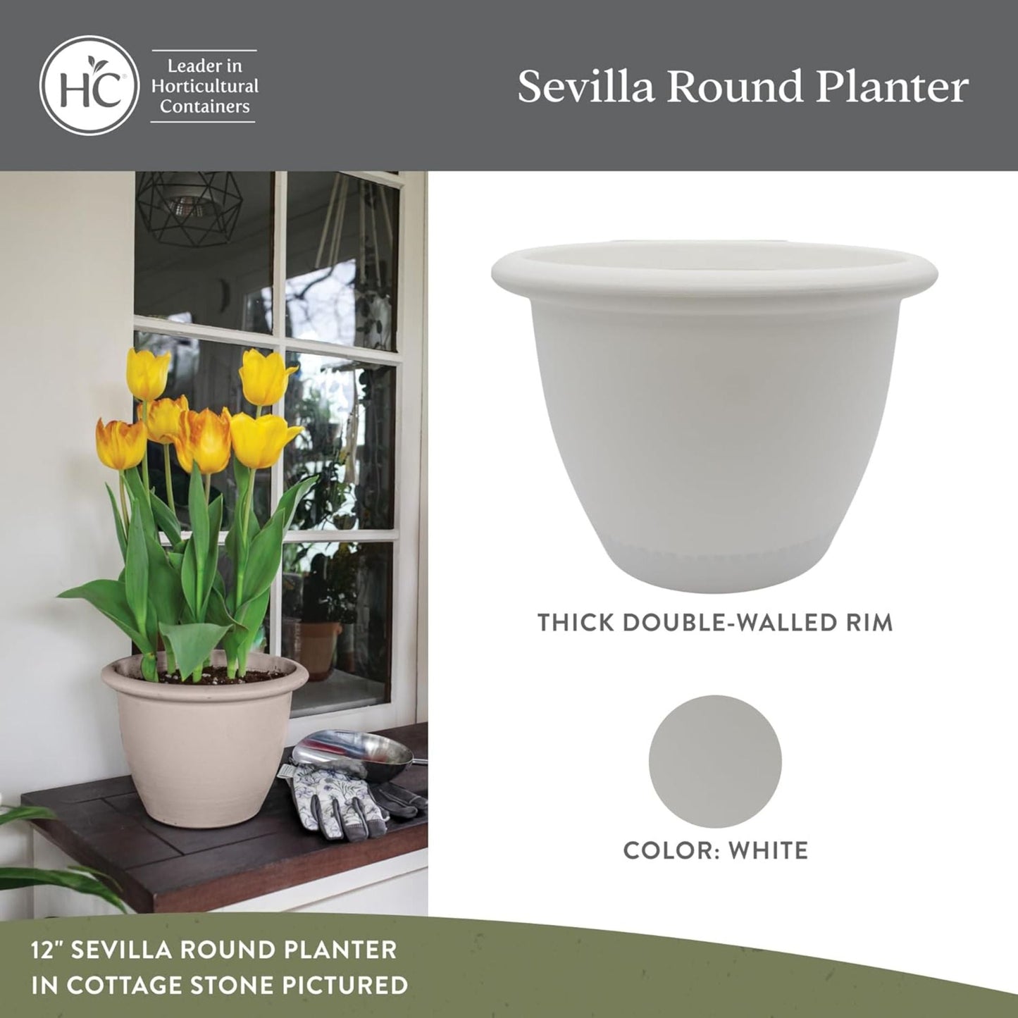 The HC Companies Sevilla Self-Watering Pot with Internal Disk, 14 Inch, White
