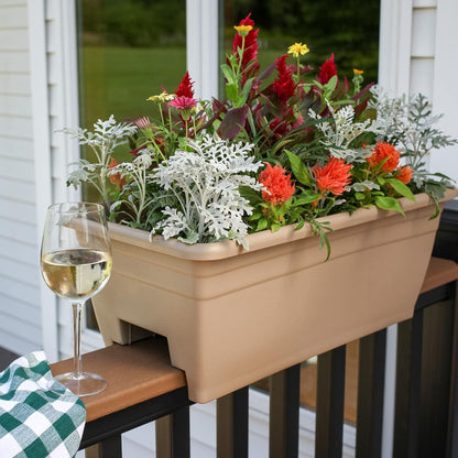 The HC Companies Railing Planter Box with Removable Drain Plugs, 24", Sandstone