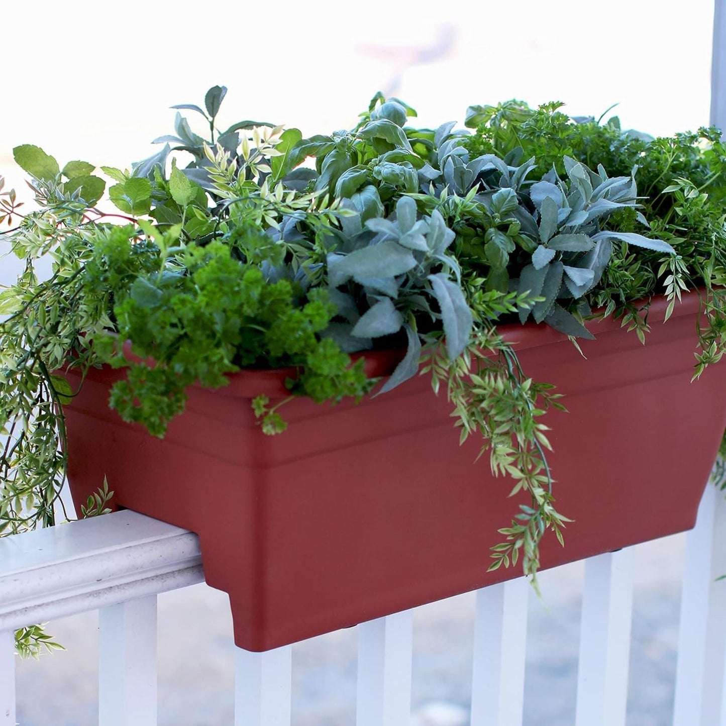 The HC Companies Railing Planter Box with Removable Drain Plugs, 24", Sandstone