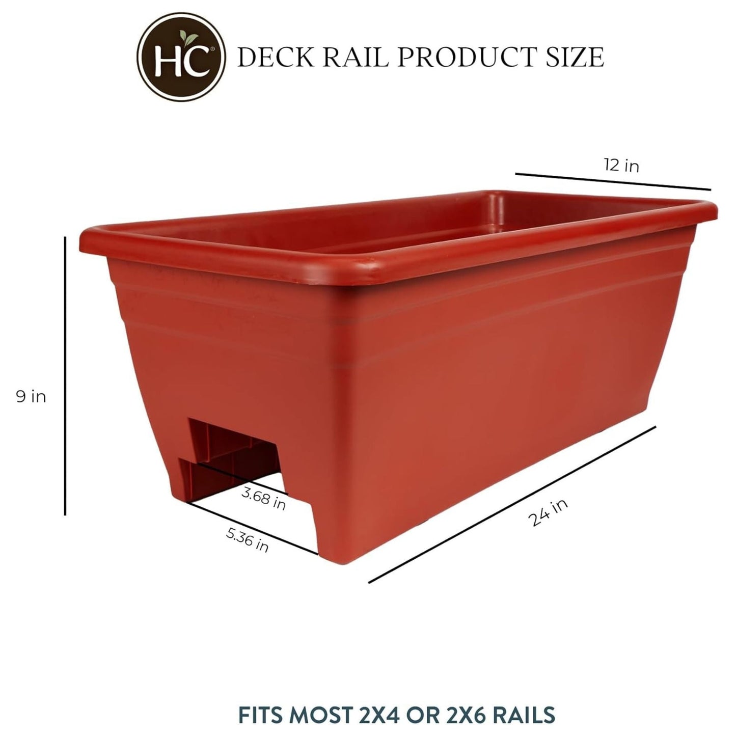 The HC Companies Deck Railing Planter Box with Removable Drain Plugs, 24", Clay