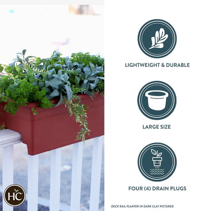 The HC Companies Deck Railing Planter Box with Removable Drain Plugs, 24", Clay