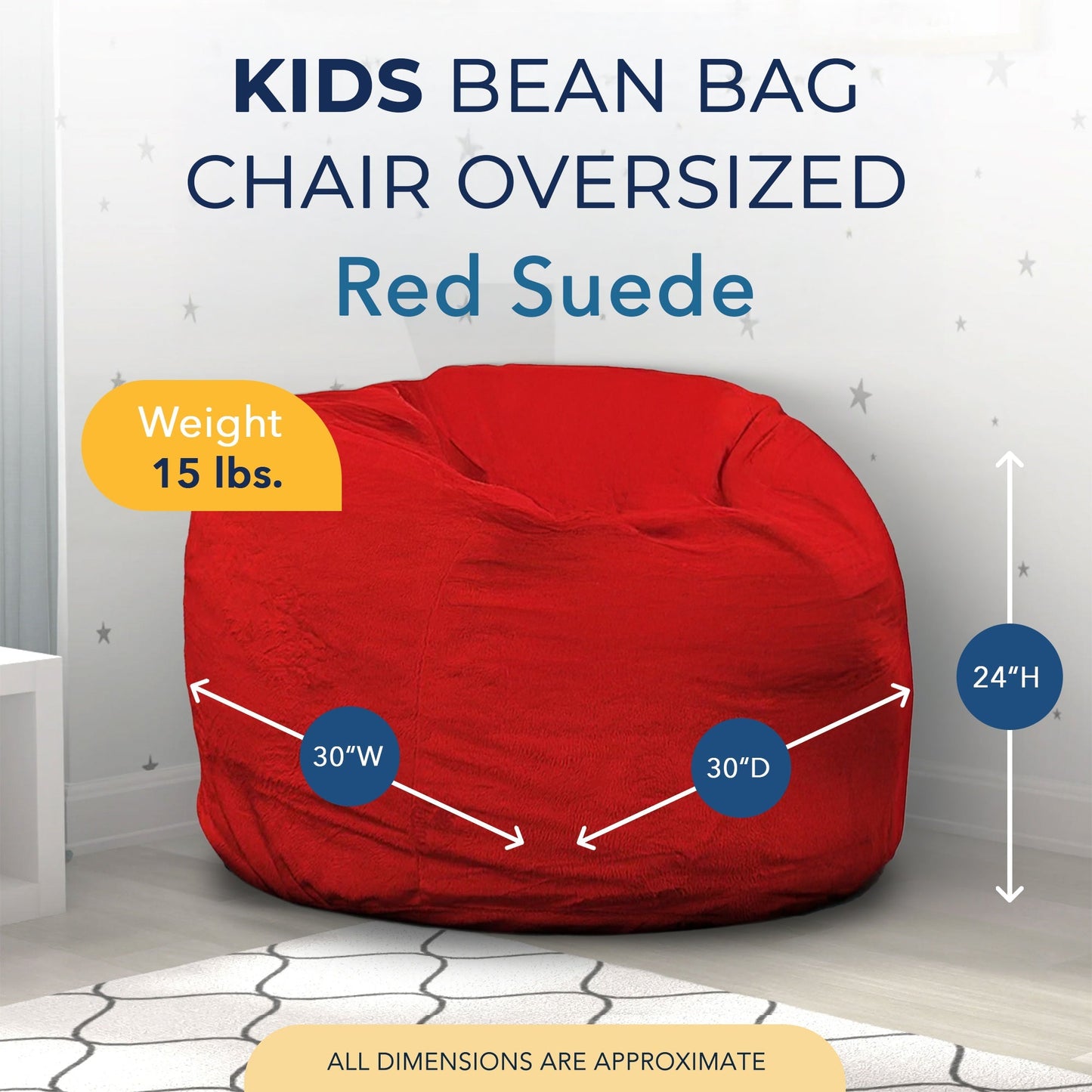 Ultimate Sack Kids Bean Bag Chair, Oversized Indoor Comfy Lounger, Red Suede
