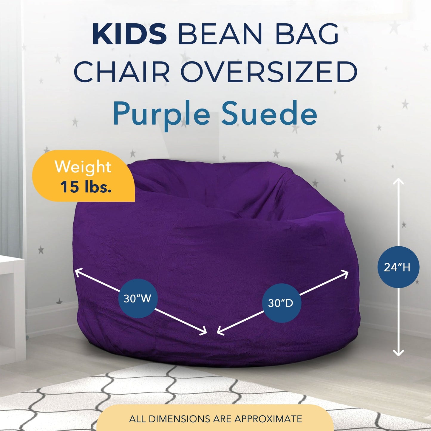 Ultimate Sack Kids Bean Bag Chair, Oversized Indoor Comfy Lounger, Purple Suede