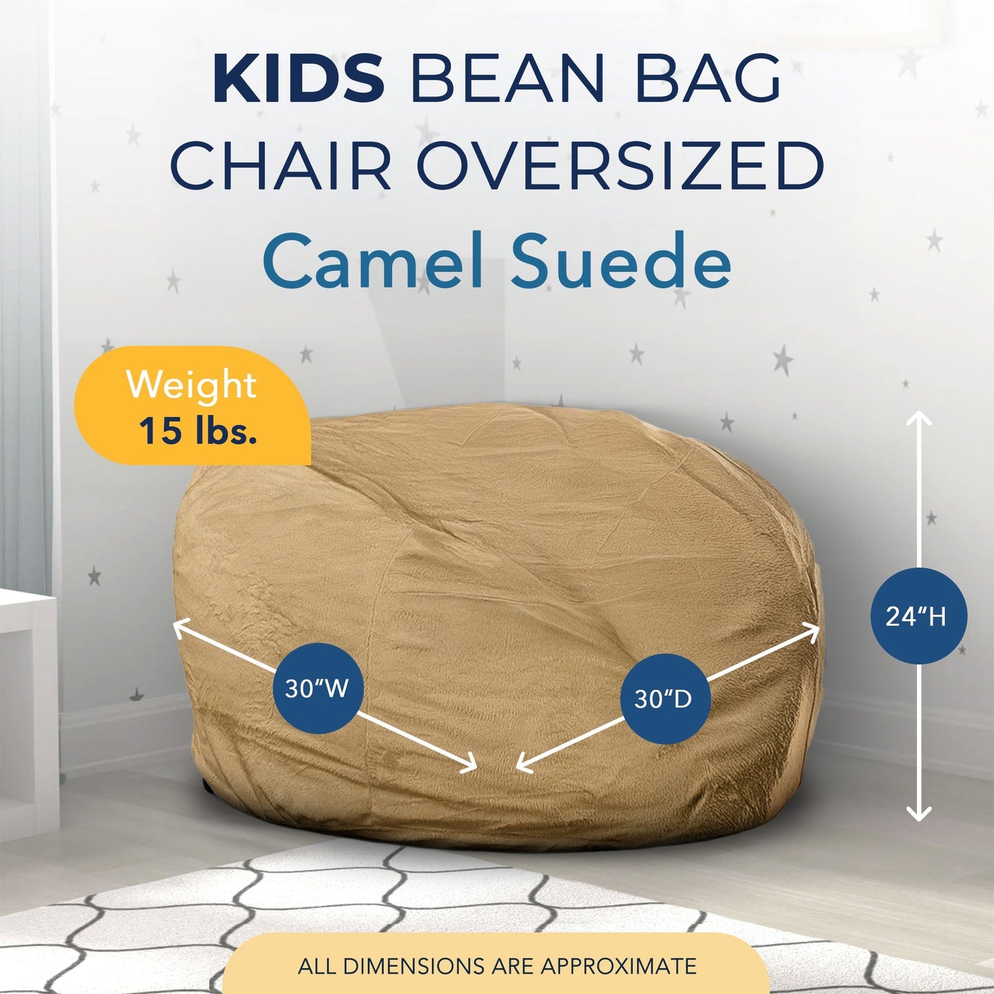 Ultimate Sack Kids Bean Bag Chair, Oversized Indoor Comfy Lounger, Camel Suede