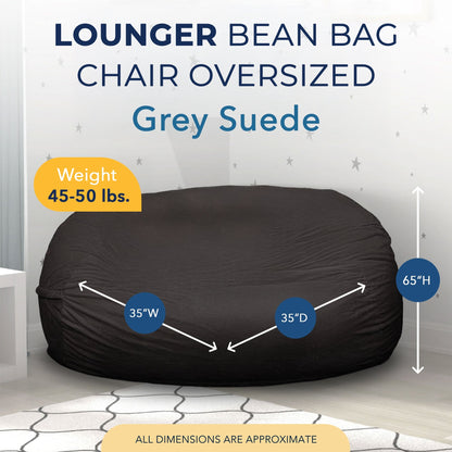 Ultimate Sack Lounger Bean Bag Chair Oversized Indoor Comfy Loveseat, Grey Suede