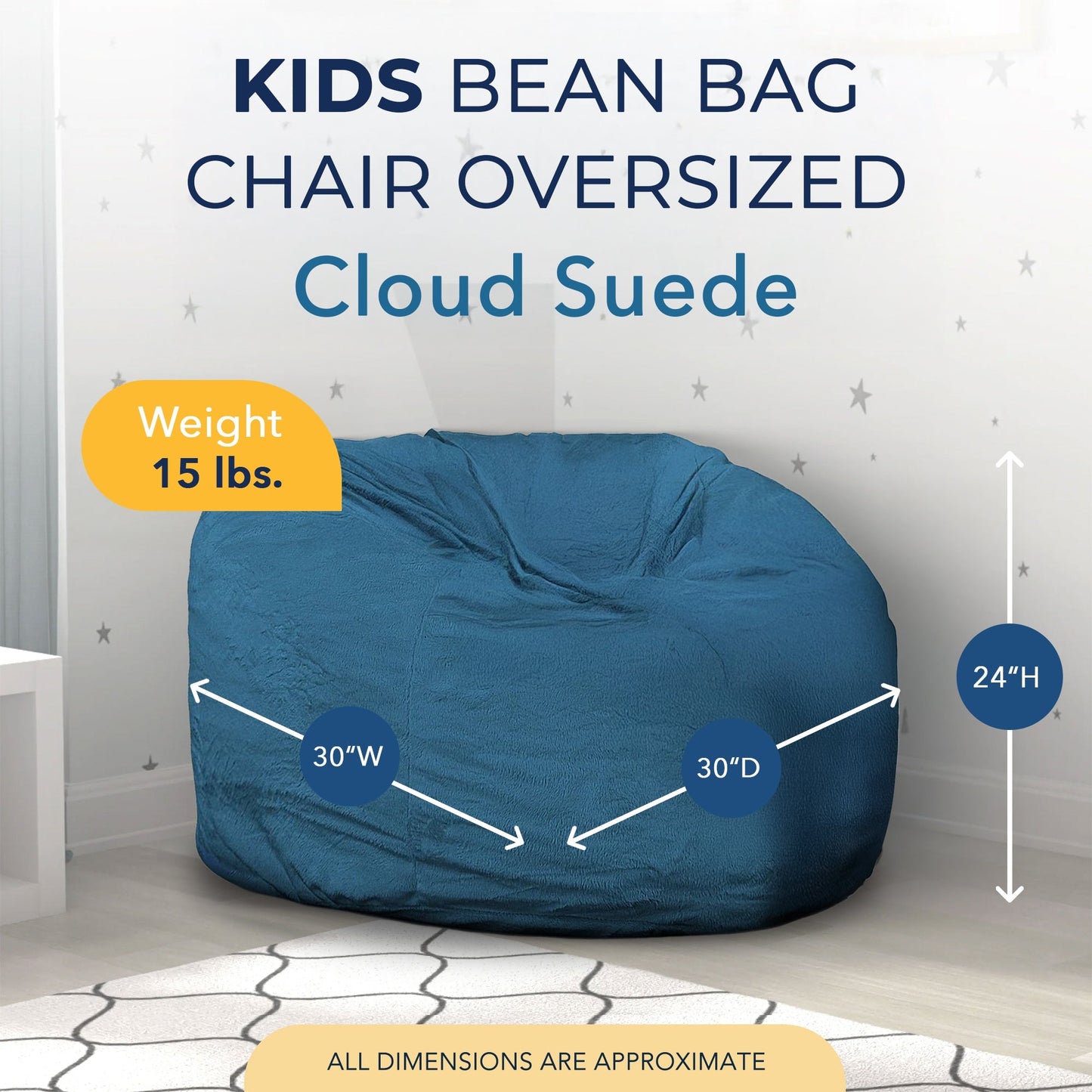 Ultimate Sack Kids Bean Bag Chair, Oversized Indoor Comfy Lounger, Cloud Suede
