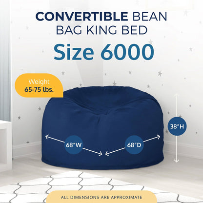 Ultimate Sack 6ft Bean Bag Chair, Oversized Indoor Comfy Lounger, Navy Fur
