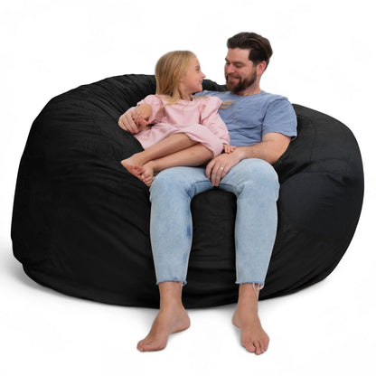 Ultimate Sack 6ft Bean Bag Chair, Oversized Indoor Comfy Lounger, Black Fur