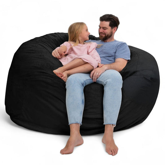 Ultimate Sack 6ft Bean Bag Chair, Oversized Indoor Comfy Lounger, Black Fur