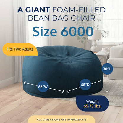 Ultimate Sack 6ft Bean Bag Chair, Oversized Indoor Comfy Lounger, Cloud Suede