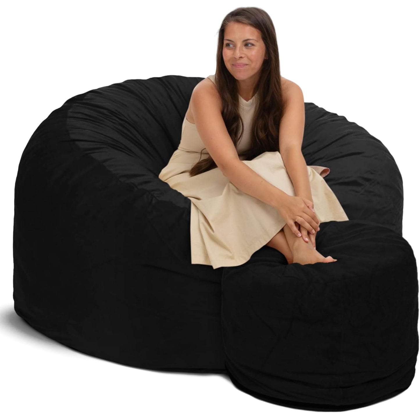 Ultimate Sack 5ft Bean Bag Chair and Footstool, Oversized Lounger, Black Suede