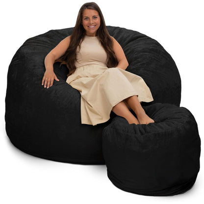 Ultimate Sack 6ft Bean Bag Chair and Footstool, Oversized Lounger, Black Fur