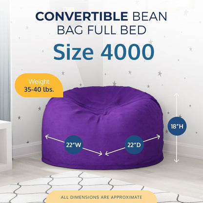Ultimate Sack 4ft Bean Bag Chair and Footstool, Oversized Lounger, Purple Suede