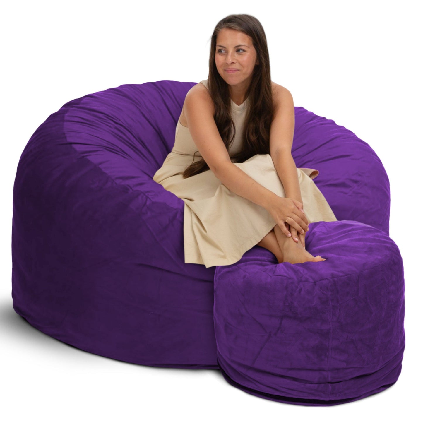 Ultimate Sack 4ft Bean Bag Chair and Footstool, Oversized Lounger, Purple Suede