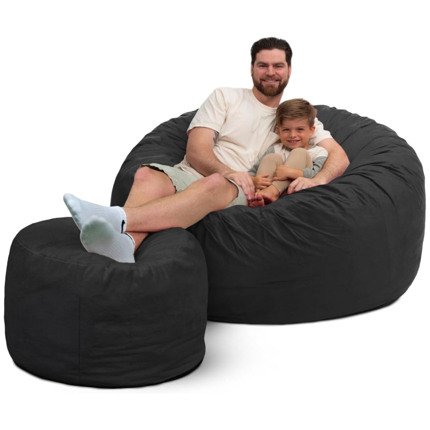 Ultimate Sack 5ft Bean Bag Chair and Footstool, Oversized Lounger, Grey Suede