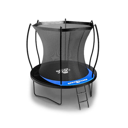SpaceJump Lunar 8 Foot Trampoline, Outdoor Round Bouncer with Safety Net, Black