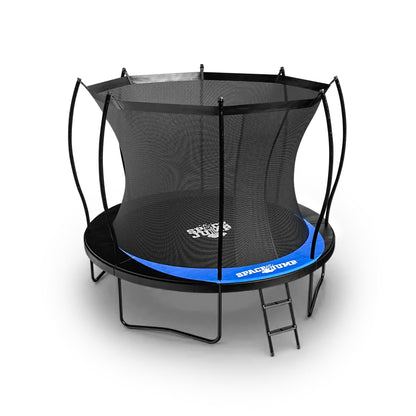 SpaceJump Lunar 10 Foot Trampoline, Outdoor Round Bouncer with Safety Net, Black