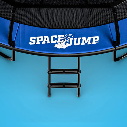 SpaceJump Lunar 10 Foot Trampoline, Outdoor Round Bouncer with Safety Net, Black