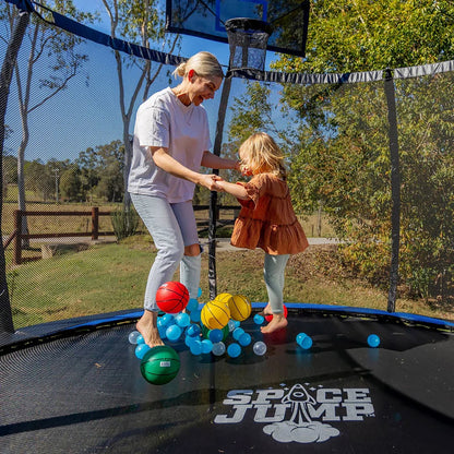 SpaceJump Lunar 10 Foot Trampoline, Outdoor Round Bouncer with Safety Net, Black