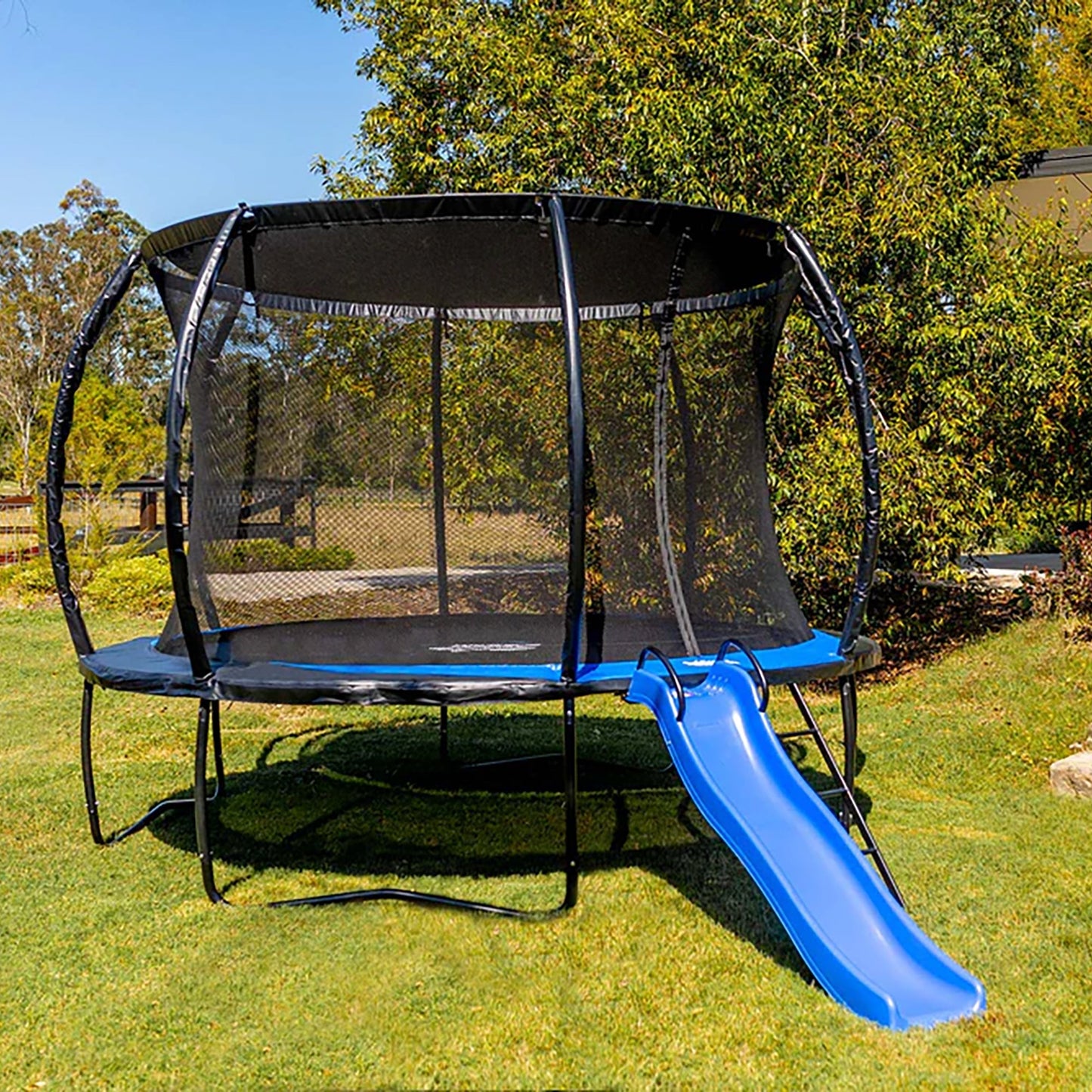 SpaceJump Lunar 12 Foot Trampoline, Outdoor Round Bouncer with Safety Net, Black