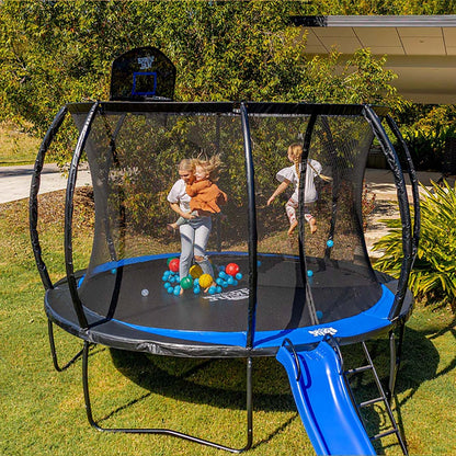 SpaceJump Lunar 12 Foot Trampoline, Outdoor Round Bouncer with Safety Net, Black