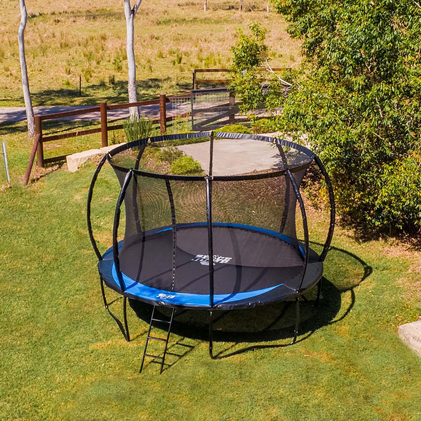 SpaceJump Lunar 12 Foot Trampoline, Outdoor Round Bouncer with Safety Net, Black