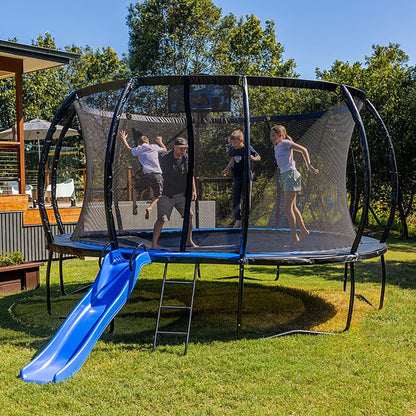SpaceJump Lunar 14 Foot Trampoline, Outdoor Round Bouncer with Safety Net, Black