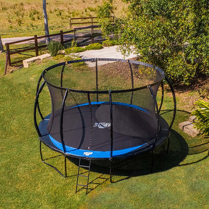 SpaceJump Lunar 14 Foot Trampoline, Outdoor Round Bouncer with Safety Net, Black