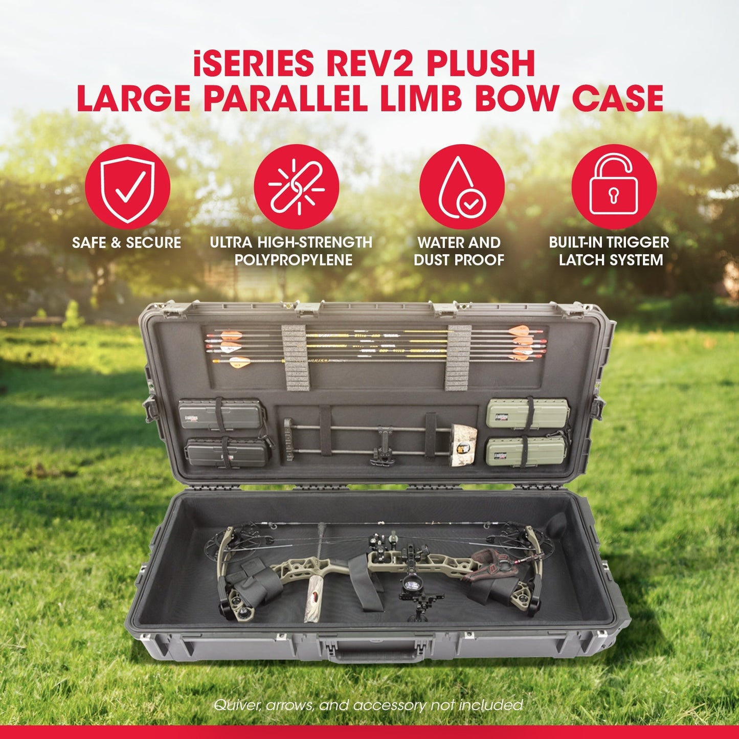 SKB Hard Large Plush Storage Case Archery Bow Parallel Limb iSeries REV2, Black