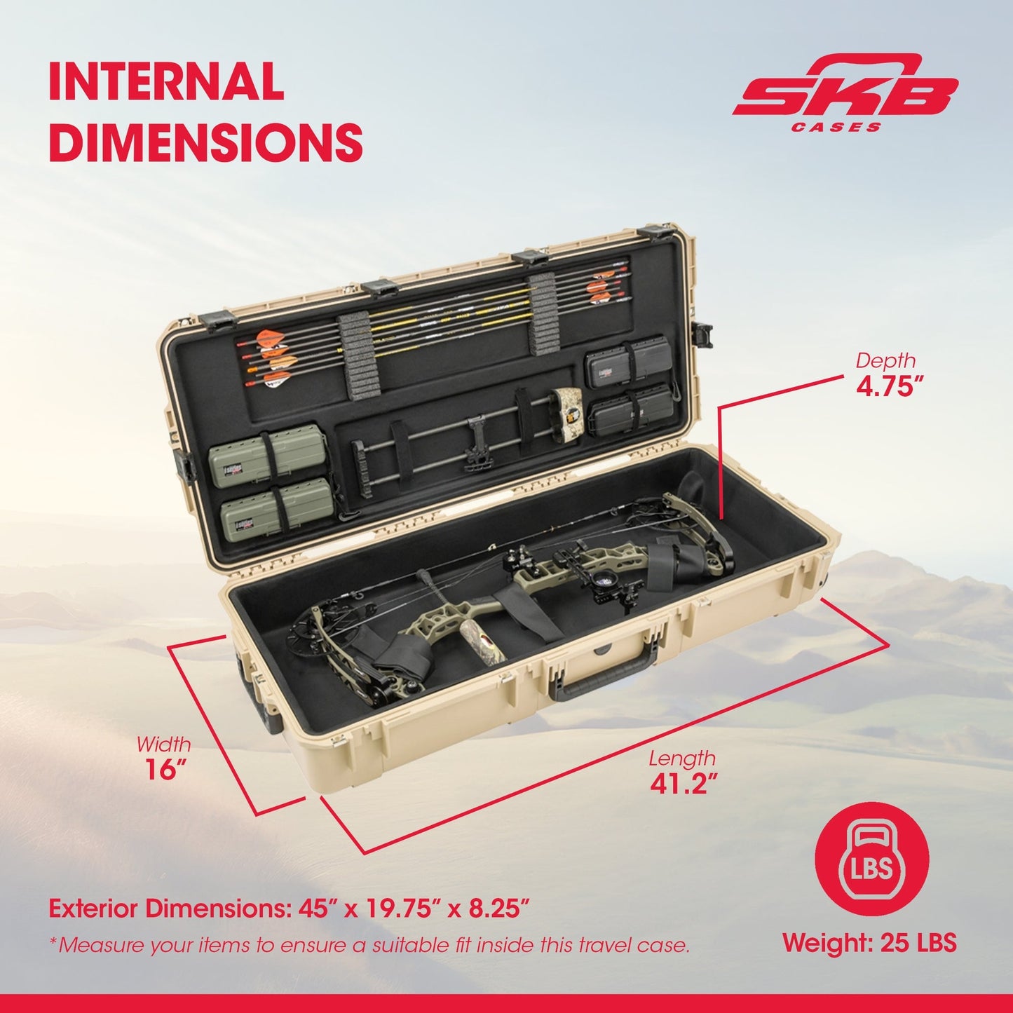 SKB Hard Large Plush Storage Case Archery Bow Parallel Limb iSeries REV2, Tan