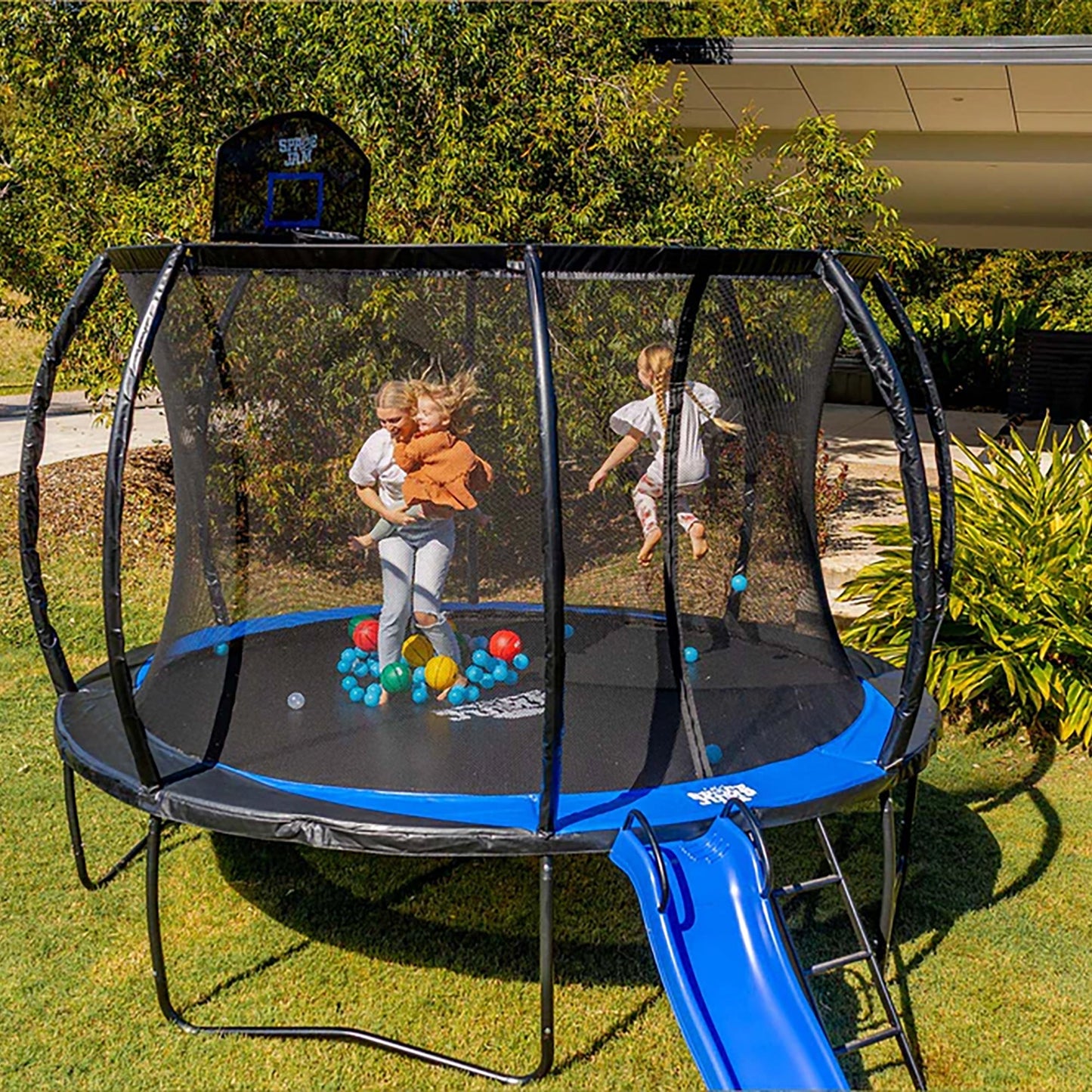 SpaceJump Rocket Slide Trampoline Attachment, Outdoor Playground Accessory, Blue