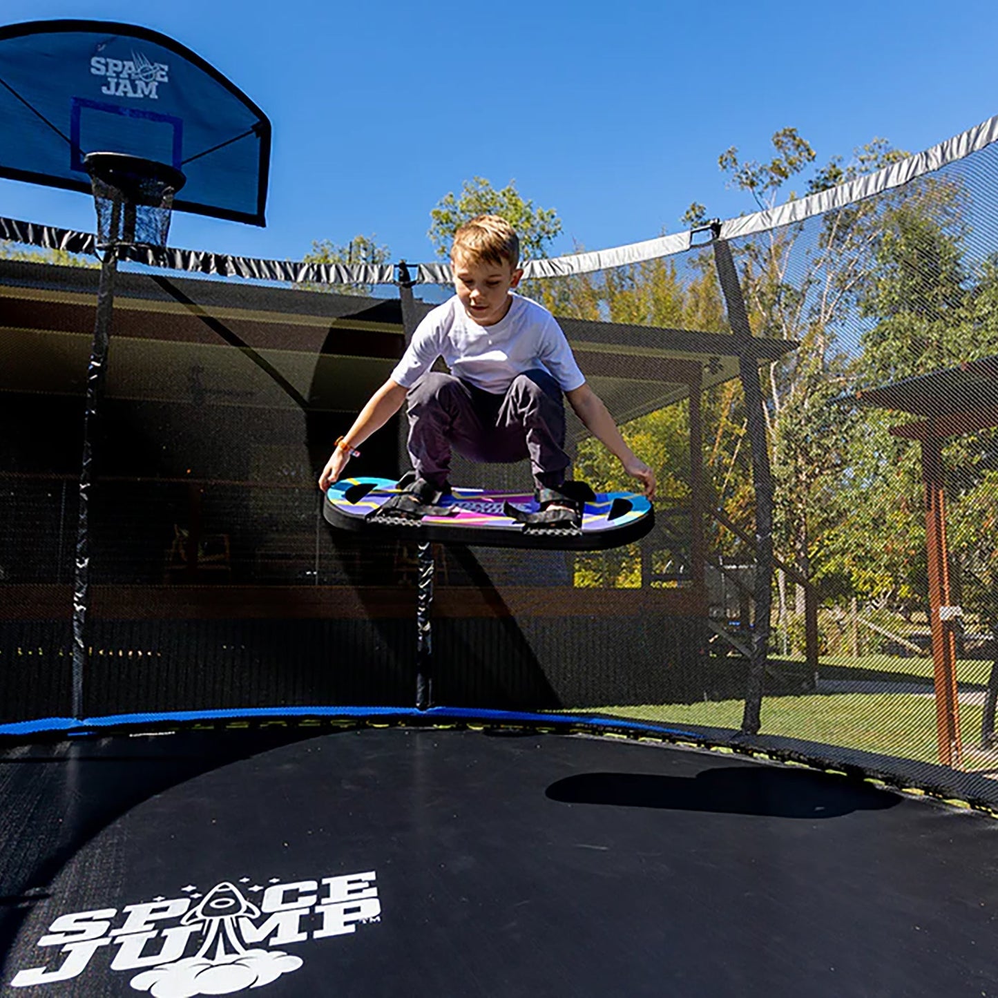 SpaceJump HoverBoard Foam Trampoline Attachment Trick Board, Straps, Multicolor