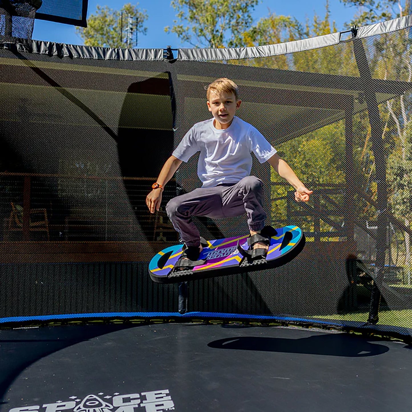 SpaceJump HoverBoard Foam Trampoline Attachment Trick Board, Straps, Multicolor