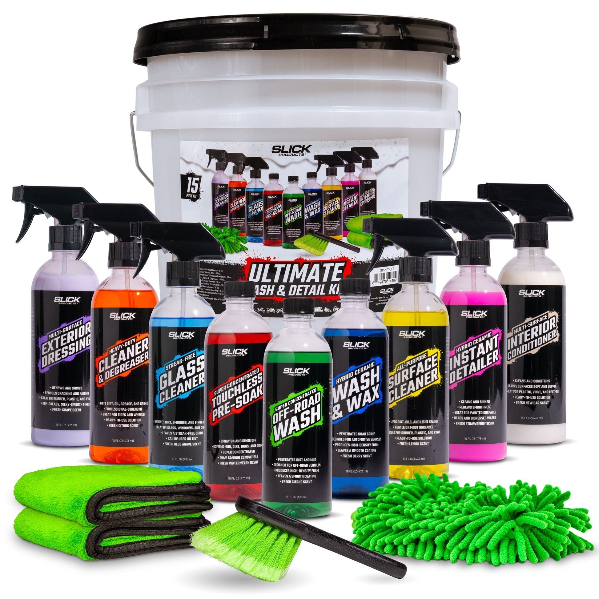 Slick Products 15-Piece Ultimate Car Wash and Detailing Kit, Towel & Scrub Brush - Find Fresh Goods