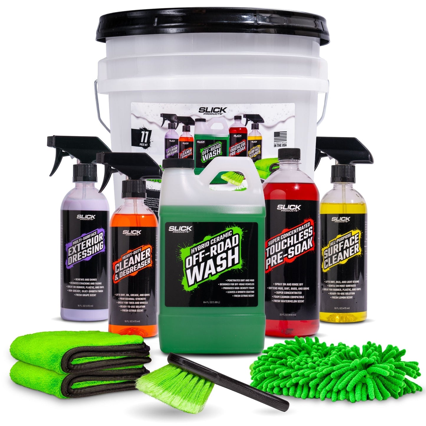 Slick Products 11-Piece Off-Road Car Wash and Detailing Kit, Towel & Scrub Brush - Find Fresh Goods