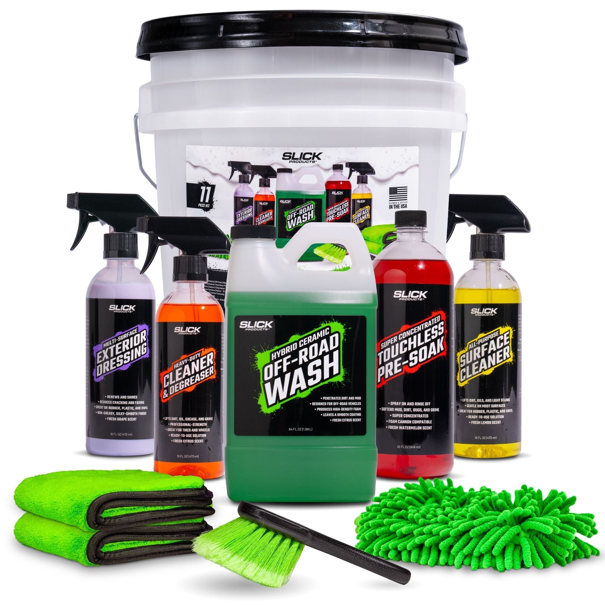 Slick Products 11-Piece Off-Road Car Wash and Detailing Kit, Towel & Scrub Brush - Find Fresh Goods