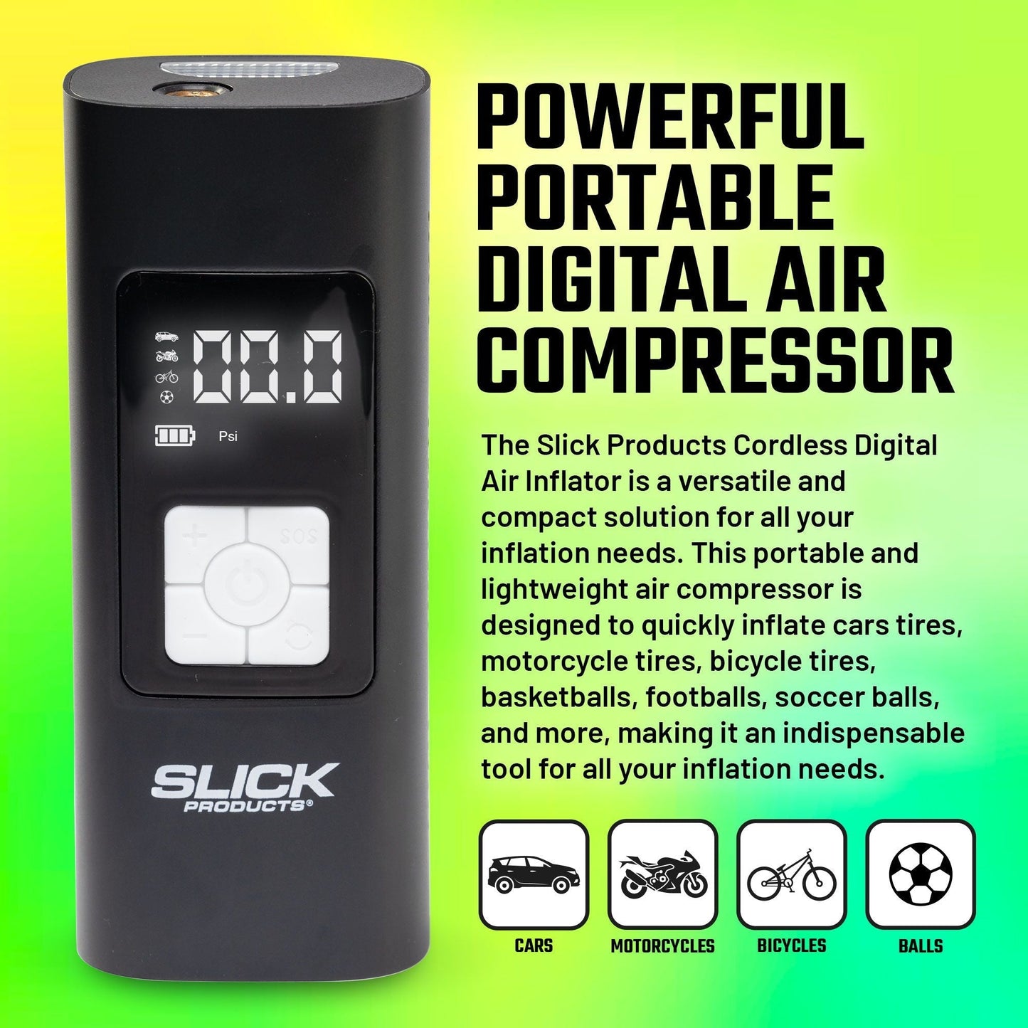 Slick Products Cordless Digital Air Inflator, Portable Tire Pump and Power Bank - Find Fresh Goods