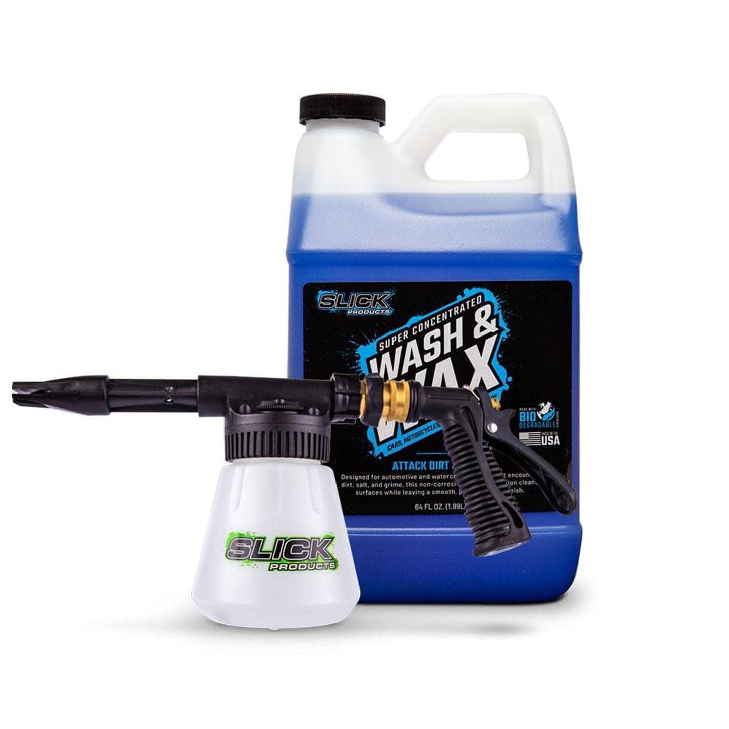 Slick Products 64 Ounce Wash & Wax Foam Sprayer Gun Concentrated Cleaner Bundle - Find Fresh Goods