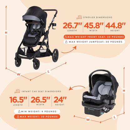 Baby Trend Morph Single to Double Modular Travel System and Car Seat, Dash Black