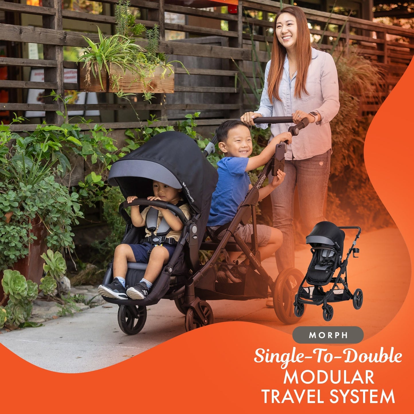 Baby Trend Morph Single to Double Modular Travel System and Car Seat, Dash Black