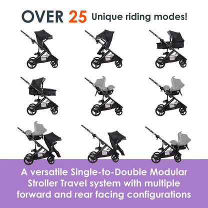 Baby Trend Morph Single to Double Modular Travel System and Car Seat, Dash Black