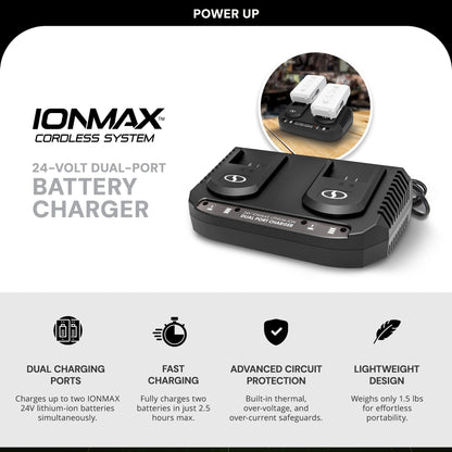 Snow Joe 24V IONMAX Dual Port Quick Charge Docking Station Charger, 24VCHRG-DPC