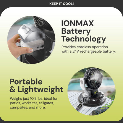 Sun Joe 24V IONMAX Cordless Misting Fan w/ 6 Gal Portable Bucket, 24V-MSTFAN-LTE