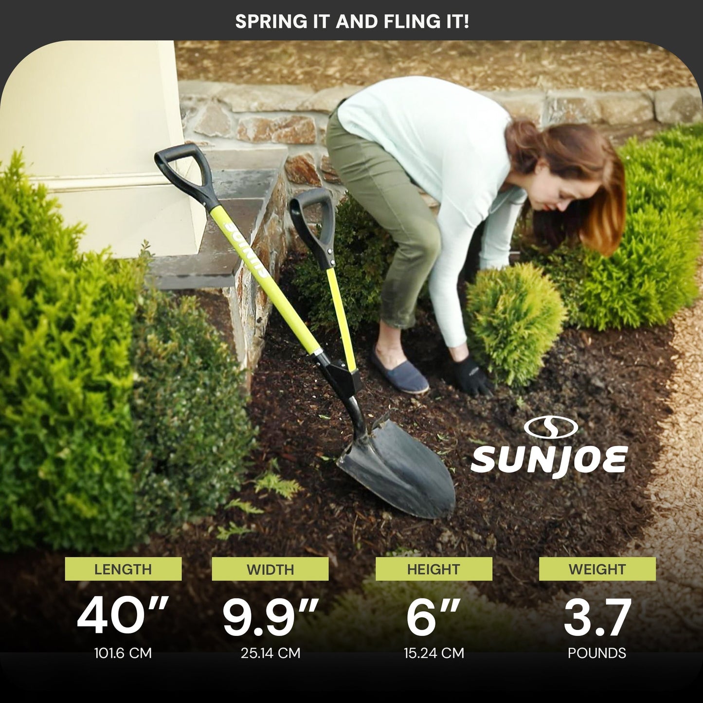 Sun Joe 9“ Digging Shovel, Assist Handle, Shovelution, Black/Green, SJ-SHLV07