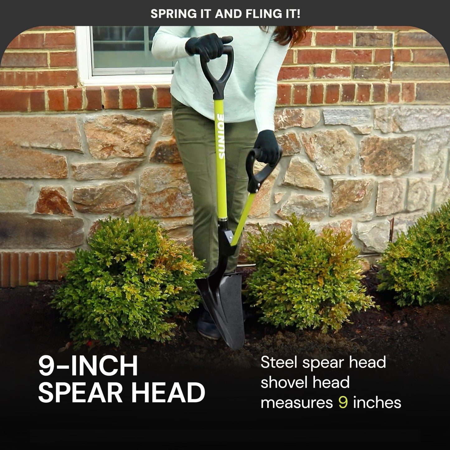 Sun Joe 9“ Digging Shovel, Assist Handle, Shovelution, Black/Green, SJ-SHLV07