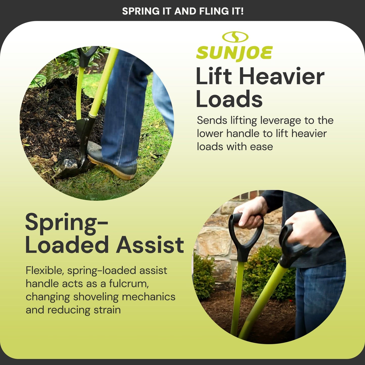 Sun Joe 9“ Digging Shovel, Assist Handle, Shovelution, Black/Green, SJ-SHLV07