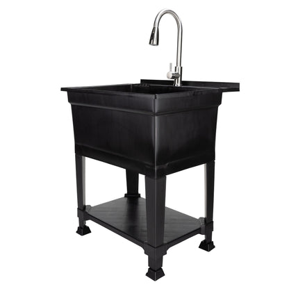 Utility Sink Heavy Duty Freestanding Utility Tub Sink, 30 x 24 Inches, Black
