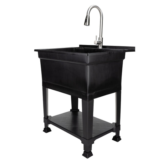 Utility Sink Heavy Duty Freestanding Utility Tub Sink, 30 x 24 Inches, Black