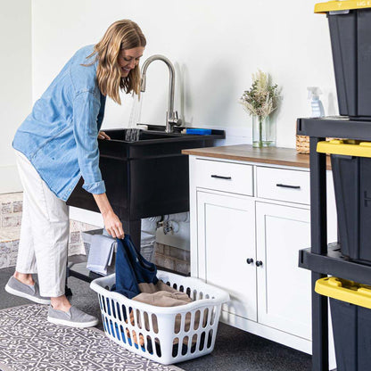 Utility Sink Heavy Duty Freestanding Utility Tub Sink, 30 x 24 Inches, Black